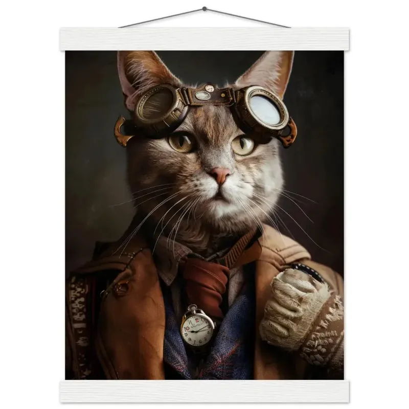 Schulposter - Chausie-Katze-Motiv, mattes FSC-zertifiziertes Papier, Magnet-Holzleisten aus Kiefernholz, magnetische Holzdübel oben & unten | St Tropez Art Preis Gesenkt
