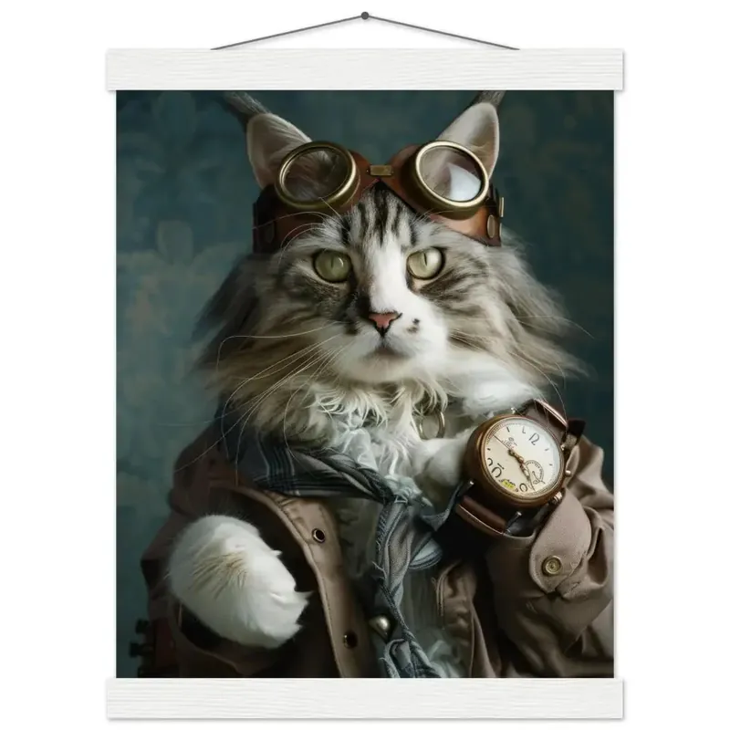 Schulposter - Maine-Coon-Katze-Motiv, mattes FSC-zertifiziertes Papier, Magnet-Holzleisten aus Kiefernholz, magnetische Holzdübel oben & unten | St Tropez Art Neue Kollektion