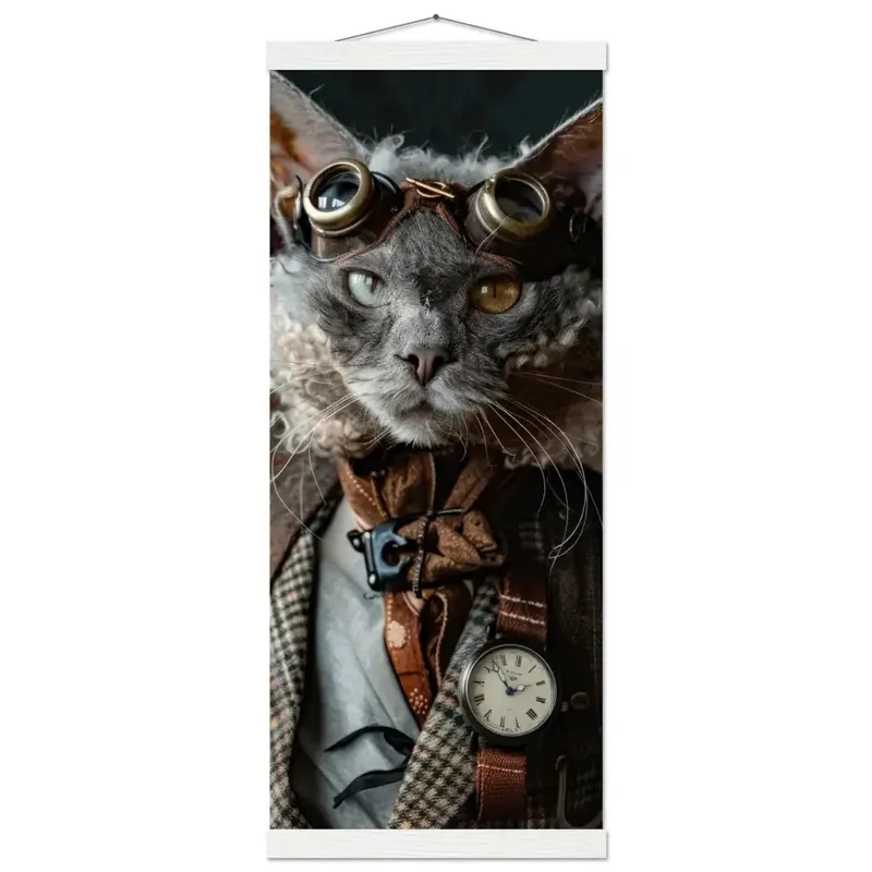 Schulposter - Lykoi-Katze-Motiv, mattes FSC-zertifiziertes Papier, Magnet-Holzleisten aus Kiefernholz, magnetische Holzdübel oben & unten | St Tropez Art Beliebt