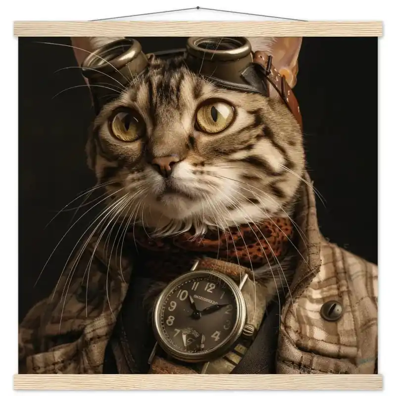 Jetzt Kaufen Schulposter - Savannah-Katze-Motiv, mattes FSC-zertifiziertes Papier, Magnet-Holzleisten aus Kiefernholz, magnetische Holzdübel oben & unten | St Tropez Art