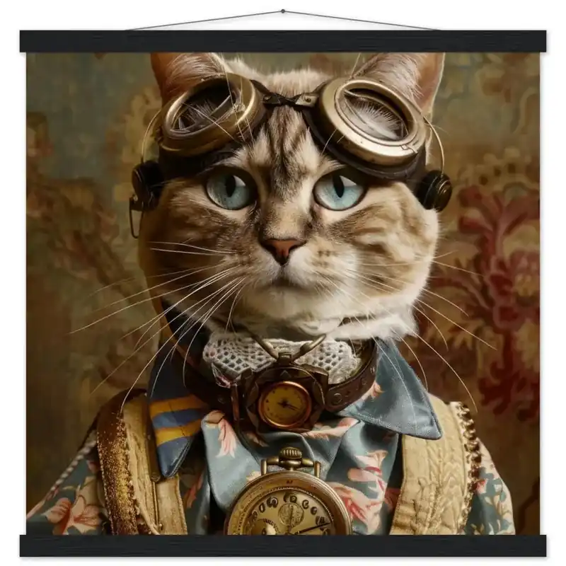 Schulposter - weibliche Aztekenkatze-Motiv, mattes FSC-zertifiziertes Papier, Naturpapier, Magnet-Holzleisten aus Kiefernholz | St Tropez Art Schnäppchen