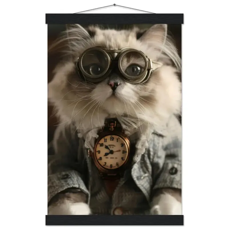 Garantierte Lieferung Schoolposter - Himalaya Katze, Steampunk-Outfit, mattes Papier, Magnet-Holzleisten | St Tropez Art