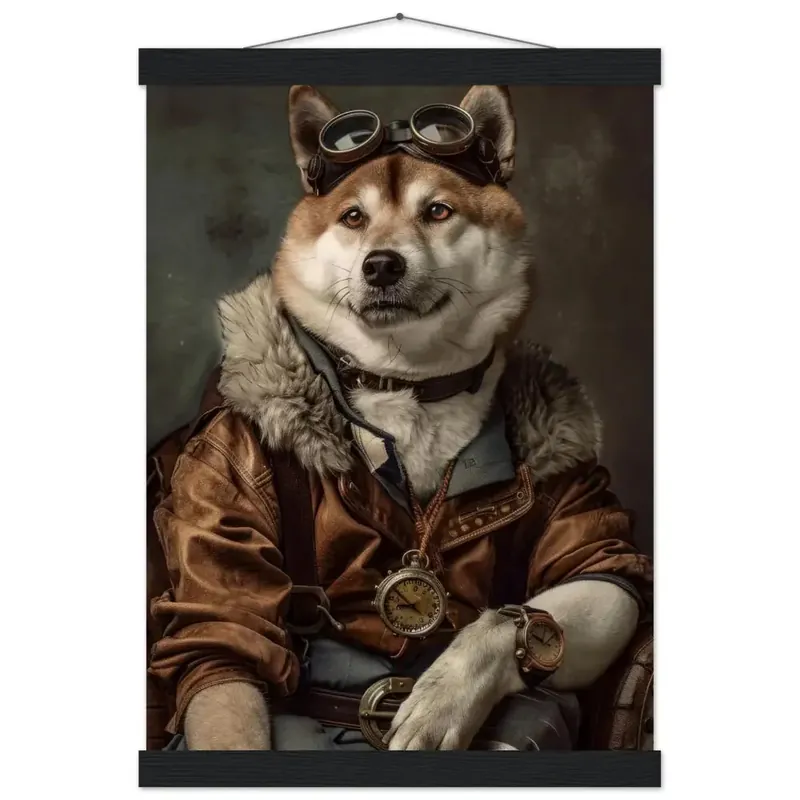 Schulposter – Akita Motiv, Steampunk-Kunstmotiv, Magnetische Holzaufhängung | St Tropez Art Solange Der Vorrat Reicht