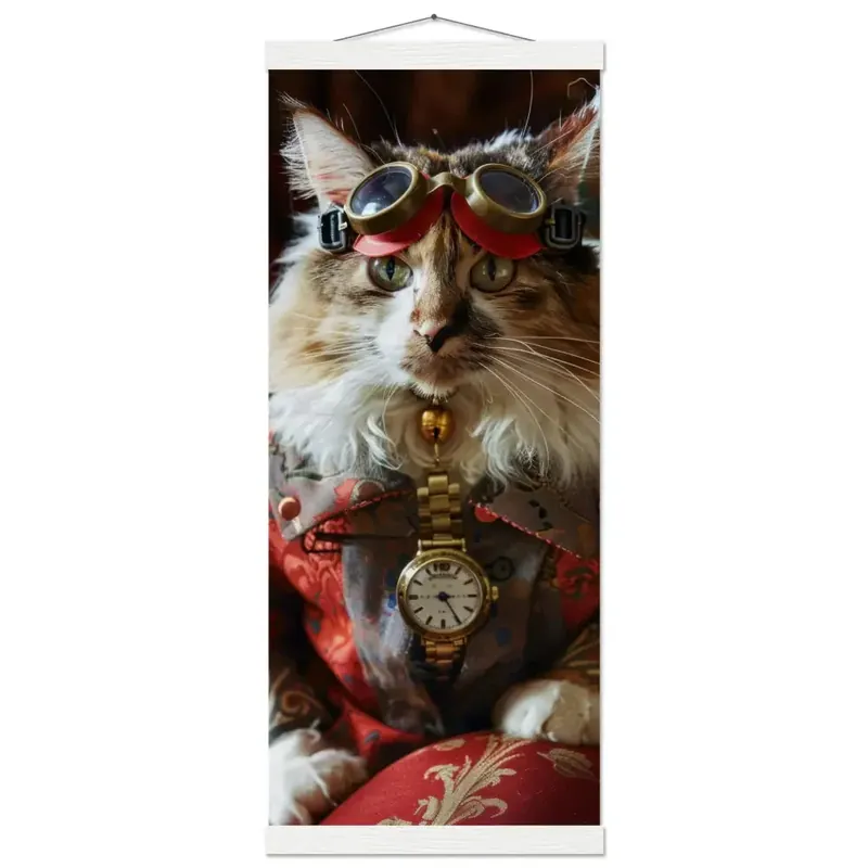 Schulposter – Manx-Katze Motiv, Steampunk-Kunstmotiv, Magnetische Holzaufhängung | St Tropez Art Bestpreis