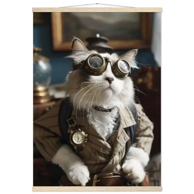 Schulposter – Australian-Mist-Katze Motiv, Steampunk-Kunstmotiv, Magnetische Holzaufhängung | St Tropez Art Versand Am Gleichen Tag