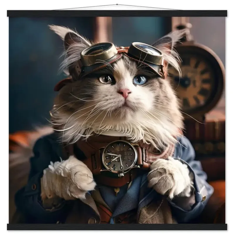 Schulposter – Australian-Mist-Katze Motiv, Steampunk-Kunstmotiv, Magnetische Holzaufhängung | St Tropez Art Nur Heute
