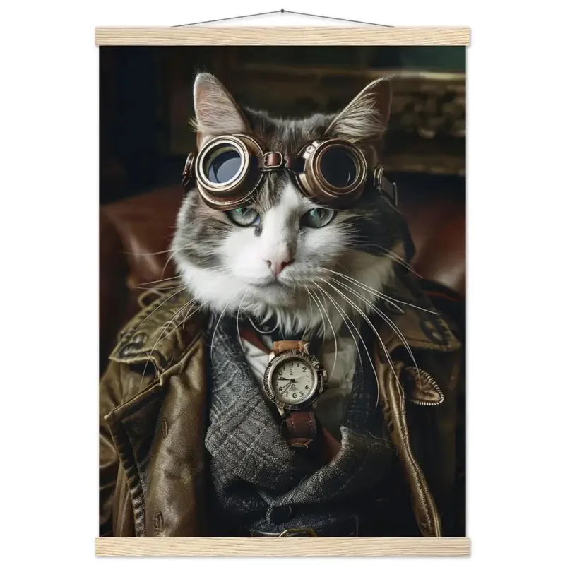 Letzte Chance Schulposter – Manx Katze, Steampunk-Outfit, Taschenuhr | St Tropez Art