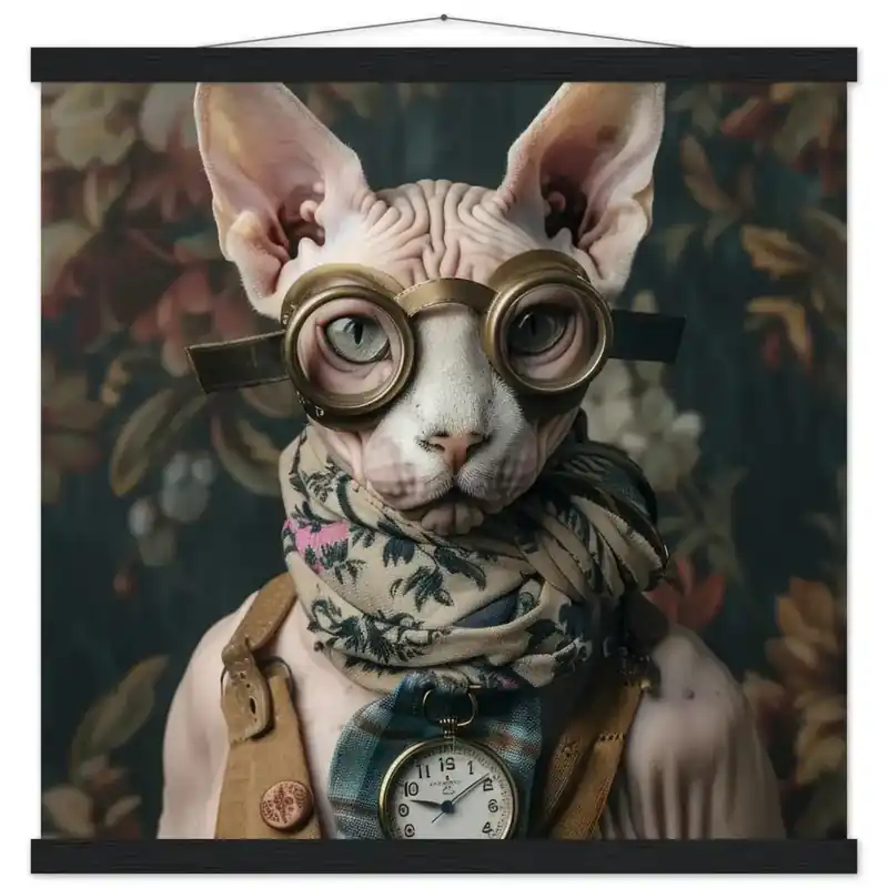 Neu Schulposter – Sphynx Katze, Steampunk-Outfit, Bronze-Brille | St Tropez Art