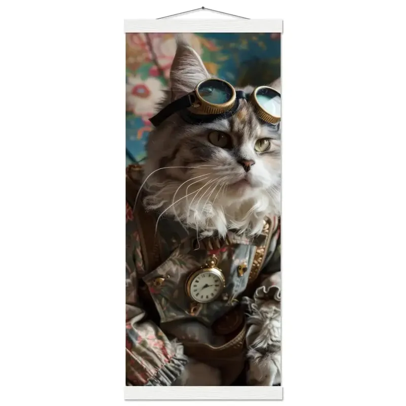 Schulposter – Minskin-Katze, Steampunk-Outfit, floraler Mantel, antike Taschenuhr | St Tropez Art Saisonangebot