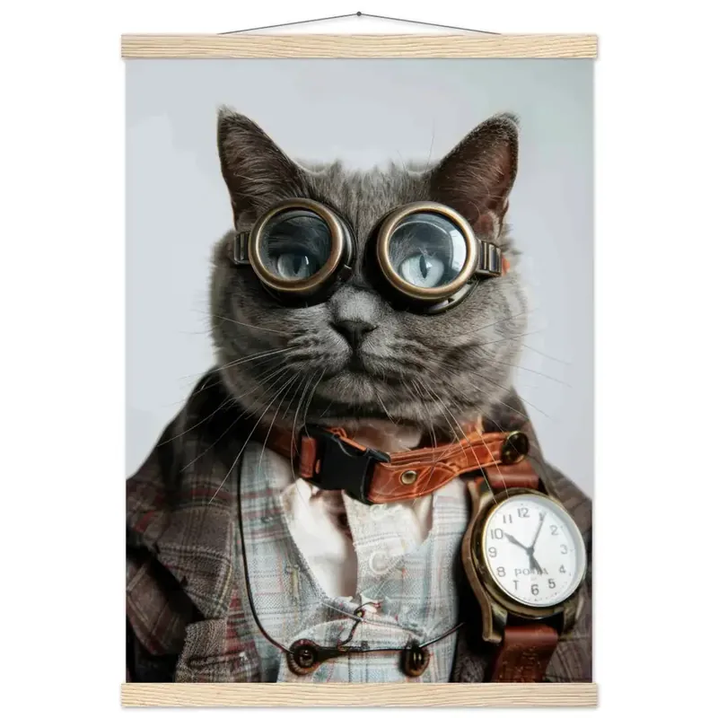 Schulposter – Brasilianische Kurzhaar Katze, Steampunk-Outfit, antike Taschenuhr | St Tropez Art Echt