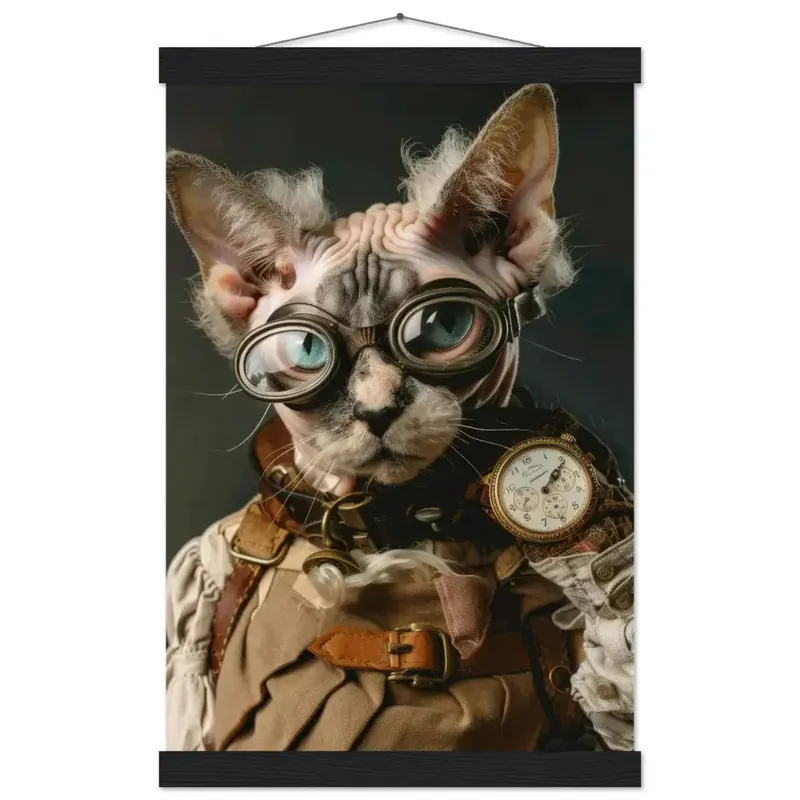 Schulposter – Devon Rex Katze, Steampunk-Outfit, antike Taschenuhr | St Tropez Art Expressversand