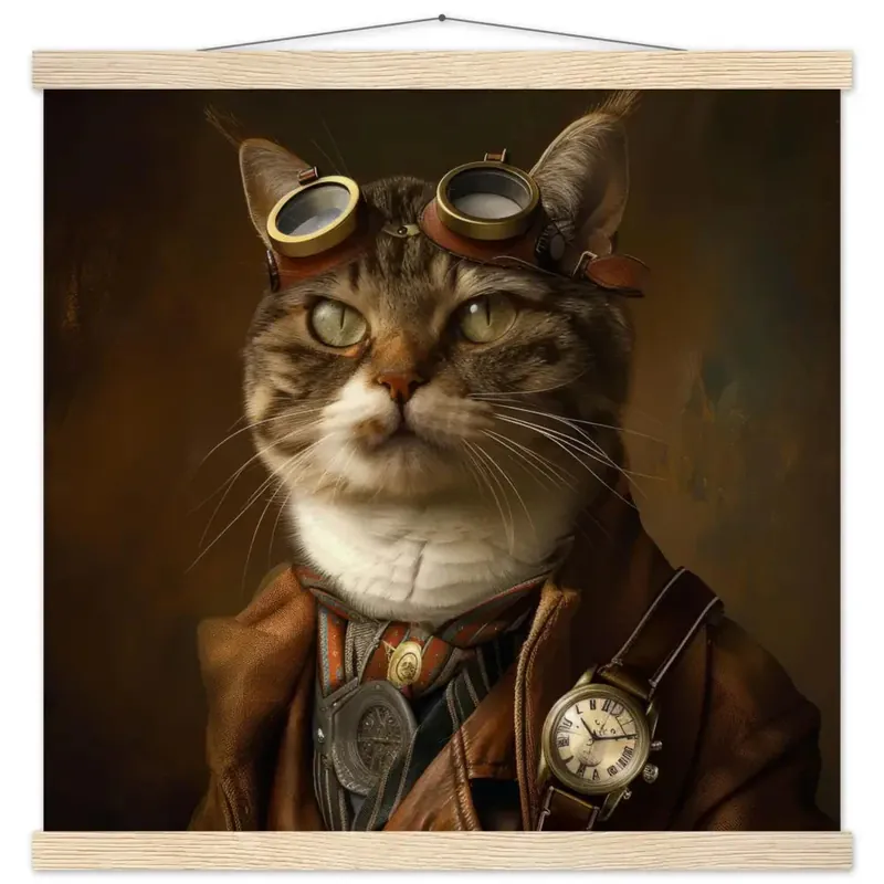Schulposter - Aztekenkatze Steampunk-Illustration magnetische Kiefernholzleisten mattes schweres Papier | St Tropez Art Neue Ware