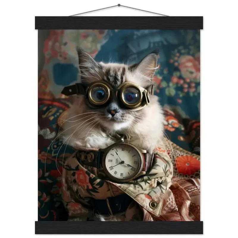 Preiswert Schulposter Weibliche Balinesen-Katze, Steampunk-Stil, antike bronzefarbene Uhr, goldfarbene Brille | St Tropez Art