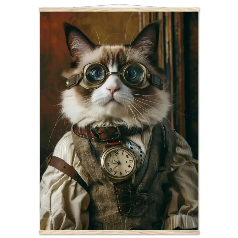 Schoolposter - Snowshoe-Katze, brauner Mantel, Kupferakzente, bronzene Taschenuhr | St Tropez Art Must-Have