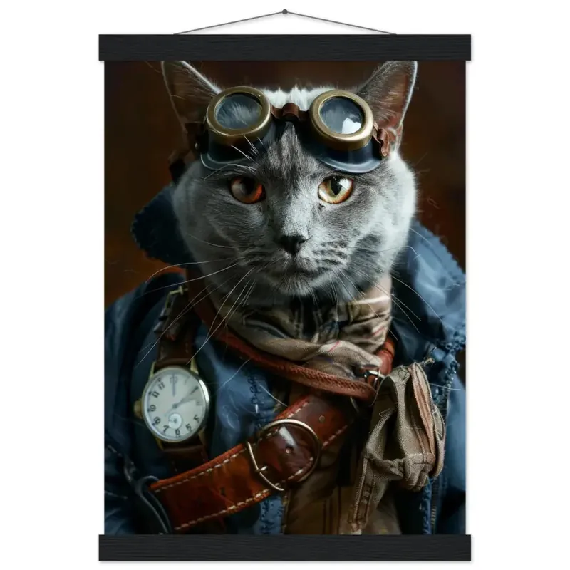 Bestpreis Schulposter - Steampunk-Vintage Chartreux Katzenmotiv, mattes FSC-Papier, magnetische Holzleisten | St Tropez Art