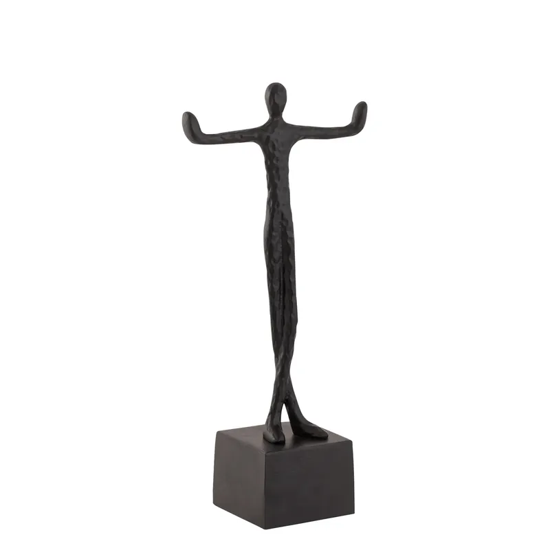 Statue – Menschen Design, Aluminium Material, Schwarz, Ausgestreckte Arme – Eagen | PTMD Echt