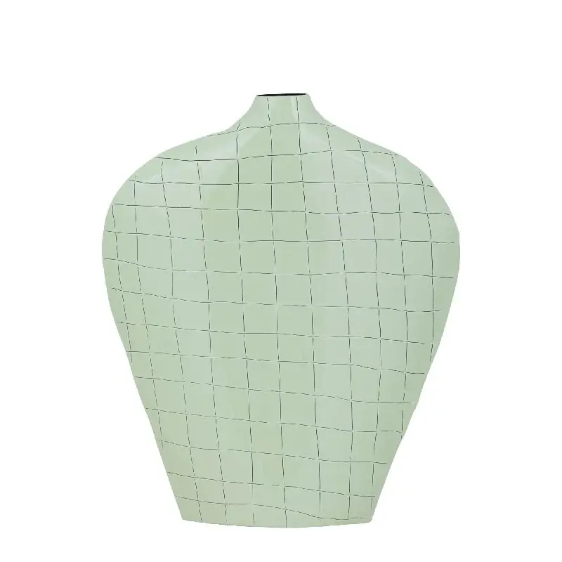 Geprüft Vase – Quadratisches Muster, Ovale Form, Eisen Material, Mintgrün, L – Chelton | PTMD