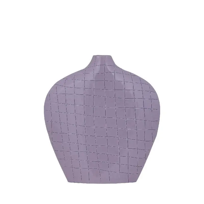 Vase – Quadratisches Muster, Ovale Form, Eisen Material, Lila, M – Chelton | PTMD Markenprodukt