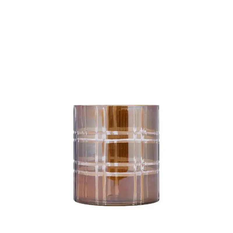 Bestseller Windlicht – Streifen Design, Runde Form, Glas Material, Dunkelbraun, S – Divit | PTMD