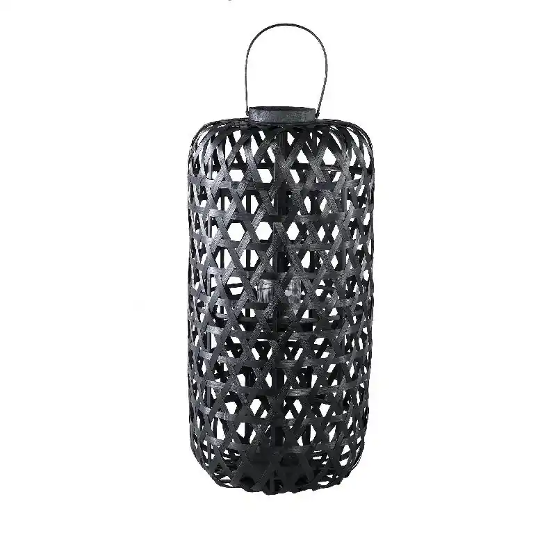 Abverkauf Laterne – Rundes Bambus Design, Glas Einsatz, Schwarzer Farbton, L – Mayita | PTMD