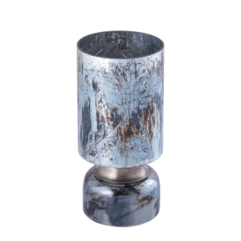 Billig Windlicht – Glas Material, Blau Ton, Blatt Gravur, L – Navanah | PTMD