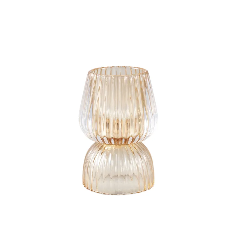 Rabatt Teelichthalter – Gerippte Struktur, Rundes Glasdesign, Gelb – Comrad | PTMD