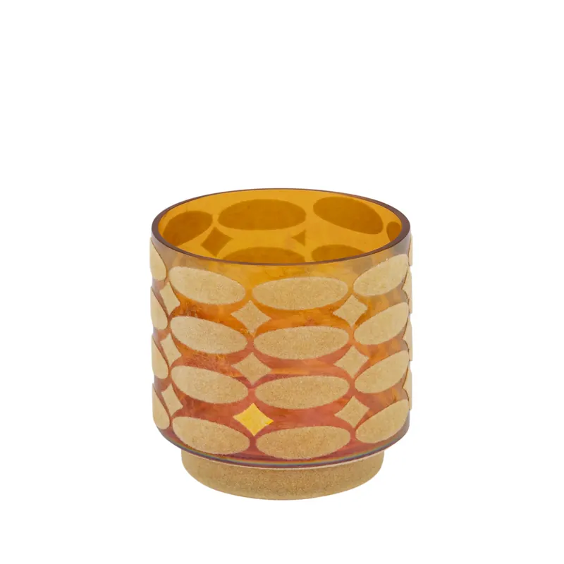 Teelichthalter – Beflocktes Design, Rundform, Glasmaterial, Gelb – Nadara | PTMD Zertifiziert