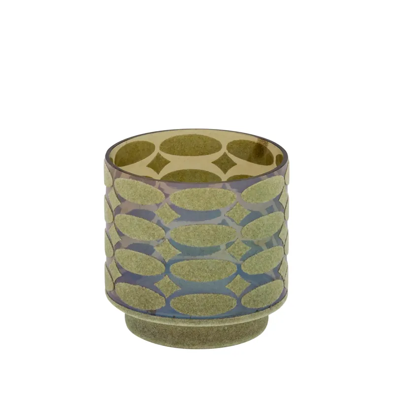 Sonderaktion Teelichthalter – Beflocktes Design, Motiv Muster, Glasmaterial, Grün – Nadara | PTMD