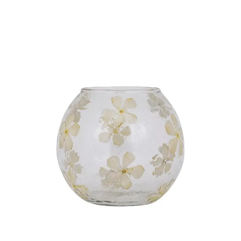 Windlicht – Blumendesign, Runde Form, Glasmaterial, Creme – Faron | PTMD Wochenendangebot