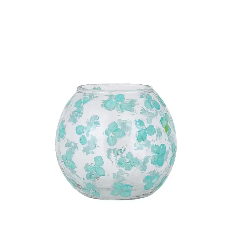 Windlicht – Blumendesign, Runde Form, Glasmaterial, Blau – Faron | PTMD Zertifiziert
