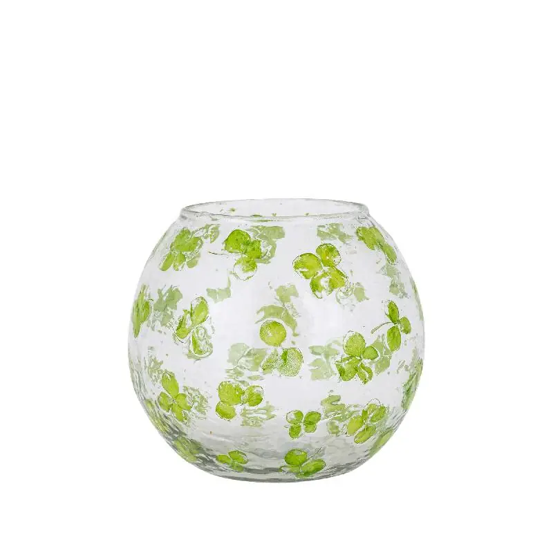 Geprüft Windlicht – Blumendesign, Runde Form, Glasmaterial, Grün – Faron | PTMD