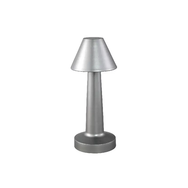 Neu Im Sortiment LED-Tischlampe – Aluminium Gehäuse, Dreieck Schirmform, Silber Farbgebung – Saraann | PTMD