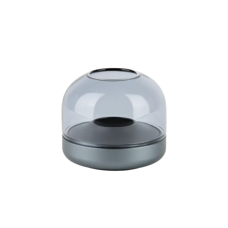 Kerzenhalter aus eloxiertem Aluminium mit gebürstetem Ring und Glasaufsatz – Glow 08 | Kooduu Knallerangebot