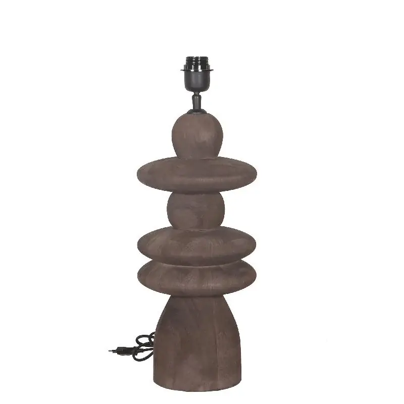 Tischlampe – Rundes Design, Mangoholz, Stabile Basis, Braun – Callain | PTMD Meistverkauft