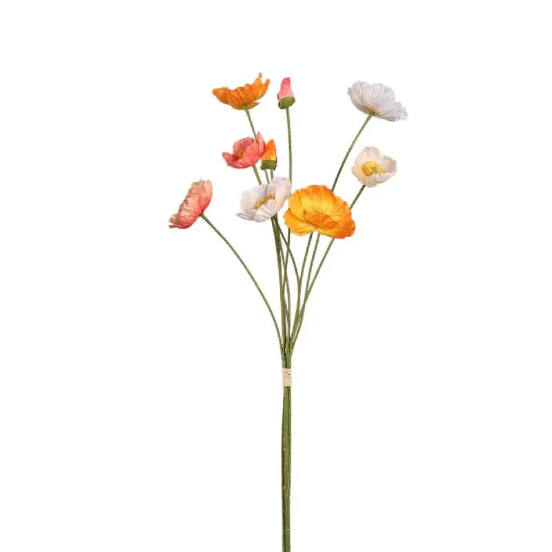 Echt Mohnblume – Orange- und cremefarbenes Mohnbündel mit Knospen aus Polyestergewebe | PTMD