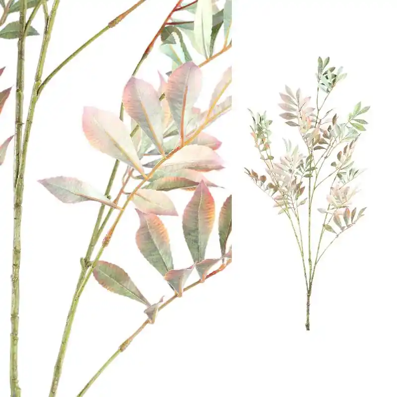 Garantierte Lieferung Kunstpflanze - Grünes Kastanienblatt Spray mit rosa Details, Polyester | PTMD