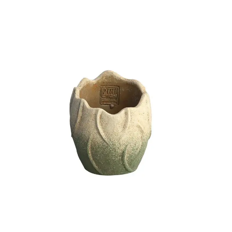 Top-Seller Topf – Wellen Design, Zement Material, Runde Form, Grün, S - Ryla | PTMD