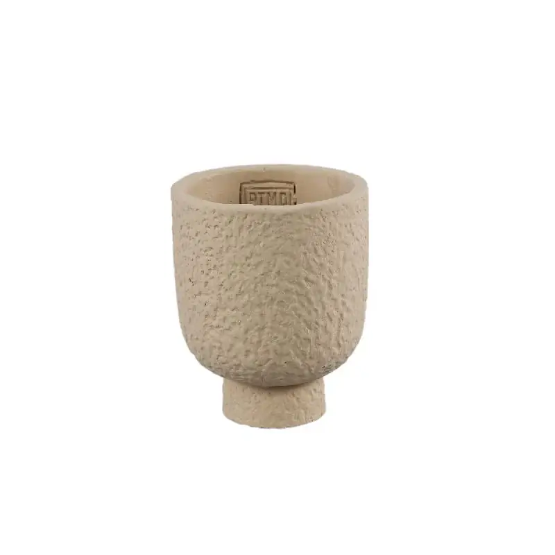 Expressversand Blumentopf - Runder Zement, Raue Oberfläche, Sandfarben, XS – Monder | PTMD