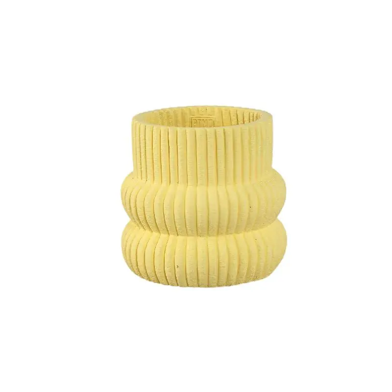 Neu Blumentopf – Runde Form, Zement Material, Gerippte Struktur, Gelbe Oberfläche, M – Lucas | PTMD