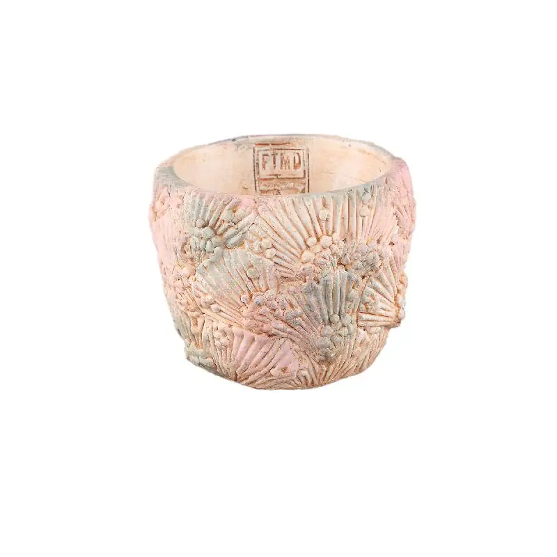 Blumentopf - Runder Zement, Muschelmuster, Hellblau, S – Allisha | PTMD Preisknaller