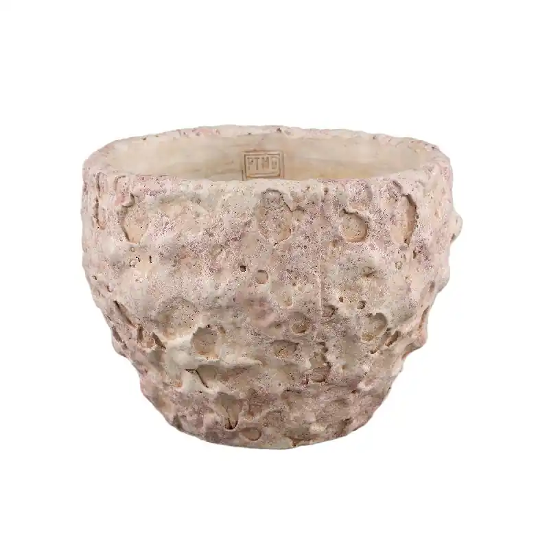 Kracherpreis Blumentopf - Runder Zement, Raue Oberfläche, Hellrosa, Niedrig, L – Romas | PTMD