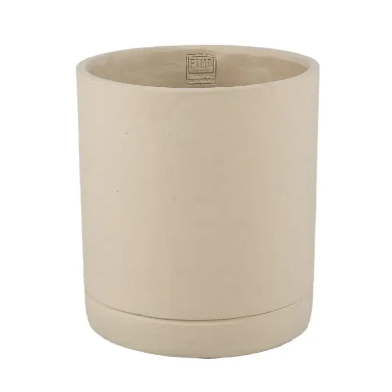 Versand Am Gleichen Tag Blumentopf - Zylindrischer Zement, Runde Form, Matte Oberfläche, Taupe, XL – Vik | PTMD