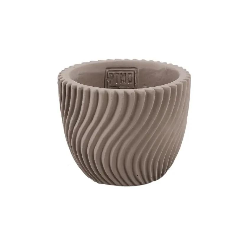 Blumentopf – Runde Form, Linienmuster Design, Beige Oberfläche, Zement Material, S – Lianna | PTMD Jetzt Kaufen
