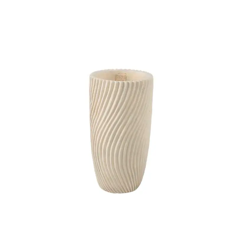 Vase – Runde Form, Linienmuster Design, Creme Oberfläche, Zement Material, S – Lianna | PTMD Neue Kollektion