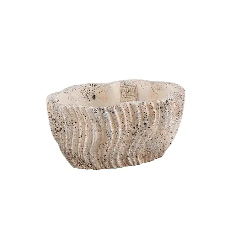 Billig Topf – Wellen Struktur, Zement Optik, Oval Form, Niedrig, S - Robbien | PTMD