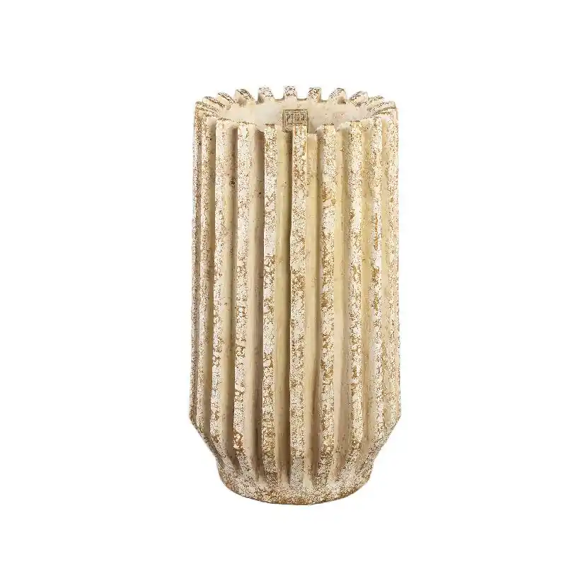 Bestseller Blumentopf – Creme Farbe, Gerippte Linienstruktur, Zement Material, Hohe Form, M – Zariya | PTMD