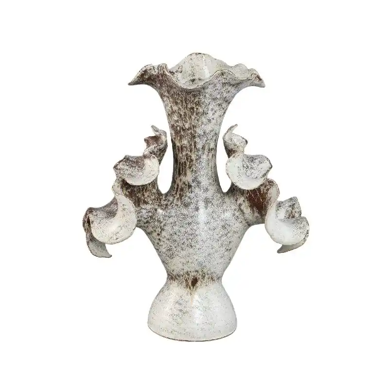 Vase – Keramik Material, Wellen Blumen Design, Runde Form, Beige – Isidro | PTMD Preis Gesenkt