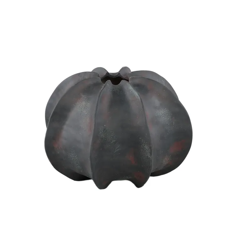 Solange Der Vorrat Reicht Vase – Schwarze Oberfläche, Runde Form, Gerippte Struktur, Steinzeug, M – Grayson | PTMD