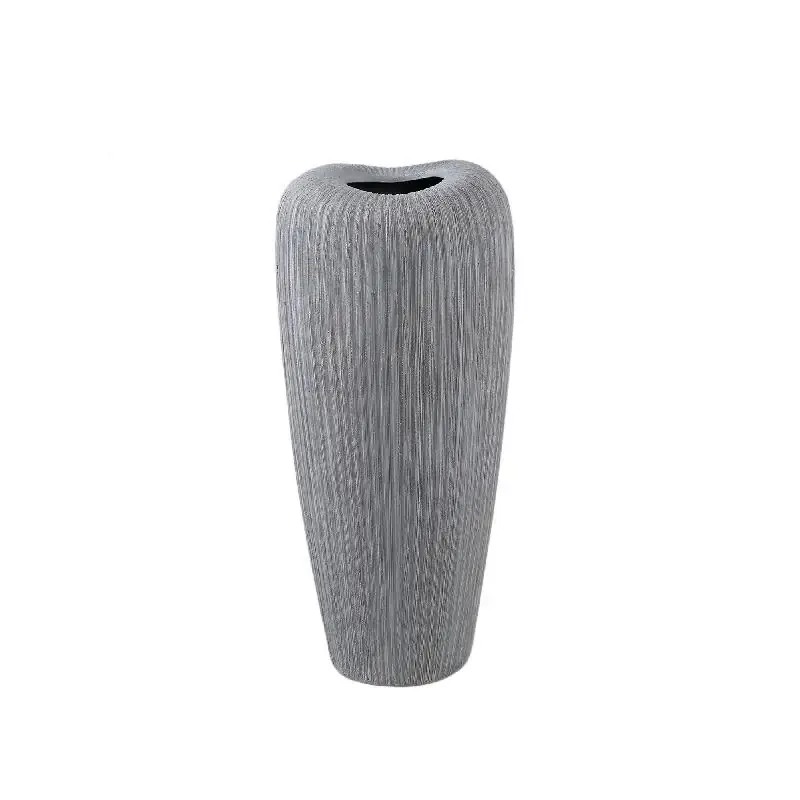 Sichere Zahlung Topf – Graufarbe, Runde Form, Linienmuster, Keramik, M – Zinet | PTMD