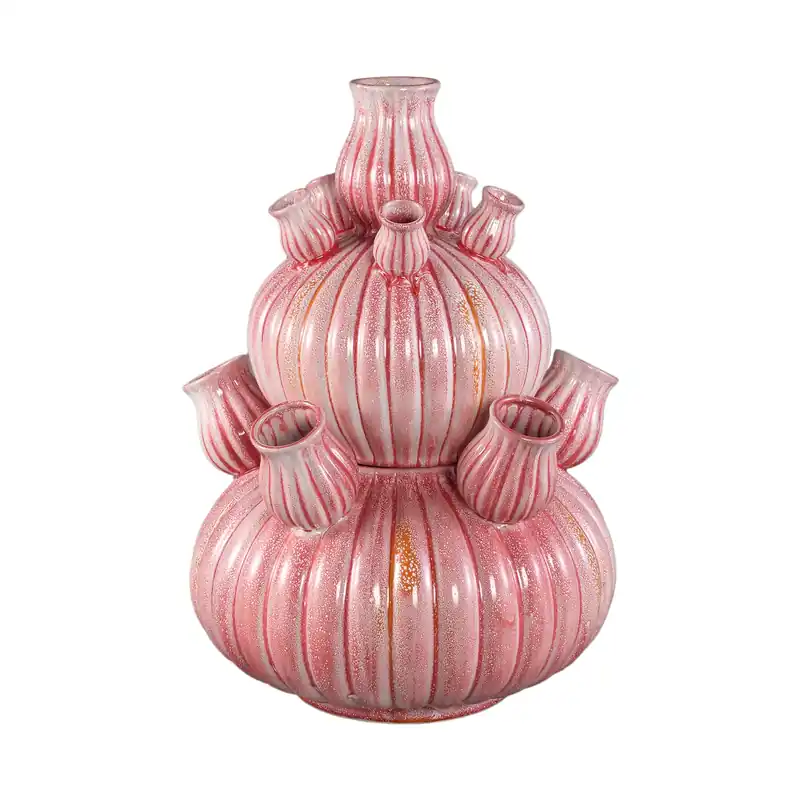 Vase – Geriffeltes Design, Keramik Material, Rosa Farbe, L – Nolou | PTMD Online Kaufen